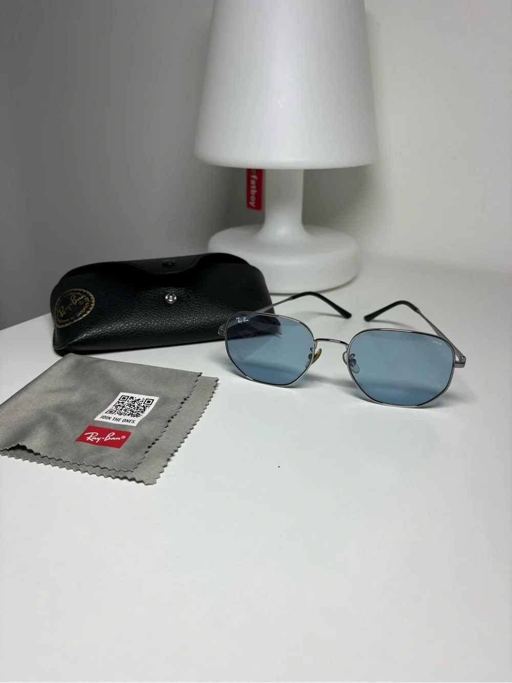Ray-Ban Silver Frame Sunglasses with Blue Lenses